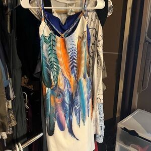 Colorful Feather Print Dress